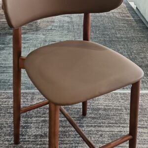 HIGH BAR CHAIR IN BROWN PU LEATHER COLOR WITH WOODEN FRAME FOR ISLAND TABLE