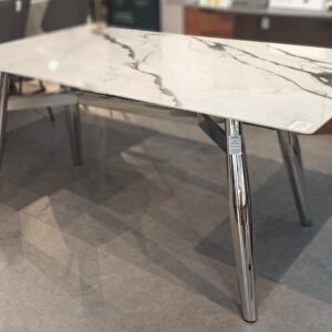 illum 160cm length Glossy White Grey Sintered Stone Table Top Complete With Stainless Steel Table Leg Frame (DISPLAY SET)