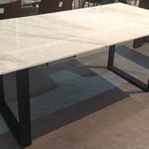 illum 180cm length White Jazz Marble Table Top Complete With Paradigm Black Metal Table Leg Frame (DISPLAY SET)