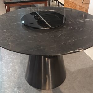 illum 120cm diameter Black Marble Round Dining Table with Cylinder Cone Metal Leg Frame (Display Set)