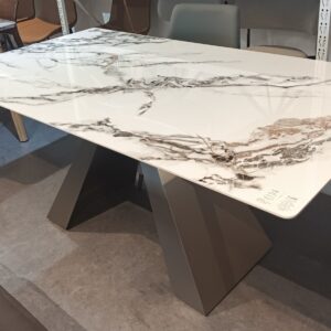illum 160cm Glossy Pandora Sintered Stone Table Top complete with Inverted V Metal Leg Frame (DISPLAY SET)