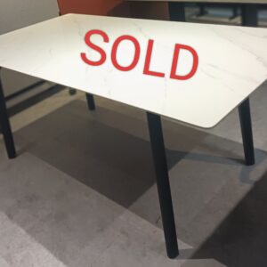illum 180cm Length Glossy Bianco Sintered Stone Table Top with Kade Black Wooden Leg Frame (DISPLAY SET)
