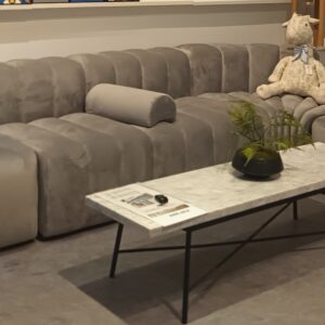 illum High Density Foam Sofa in Grey Micro Fibre Fabric + Ottoman (DISPLAY SET)
