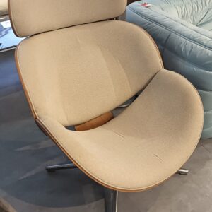 illum Leaf Swivel Lounge Chair in Beige Color Fabric with Natural Wooden Frame Structure (DISPLAY SET)