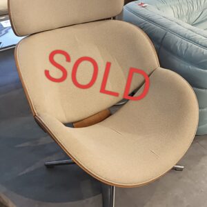 illum Leaf Swivel Lounge Chair in Beige Color Fabric with Natural Wooden Frame Structure (DISPLAY SET)