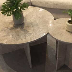illum Big Marble Coffee Table + Small Marble Coffee Table in Light Grey Color (DISPLAY SET)