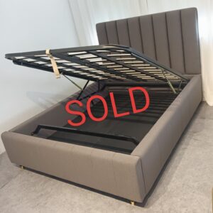 illum Queen Size Storage Bedframe with Headboard in Premium Grey Textured Fabric (DISPLAY SET)