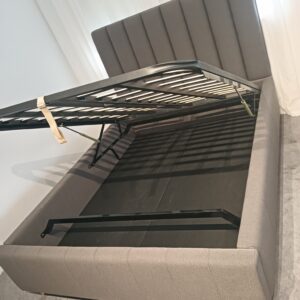 illum Queen Size Storage Bedframe with Headboard in Premium Grey Textured Fabric (DISPLAY SET)