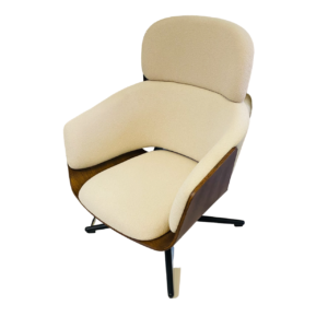 illum Rayson Swivel Lounge Chair in Beige Color Fabric with Wooden Frame (DISPLAY SET)