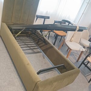 illum Single Size Storage Bedframe with Headboard in Olive Green Micro Fibre Fabric (DISPLAY SET)