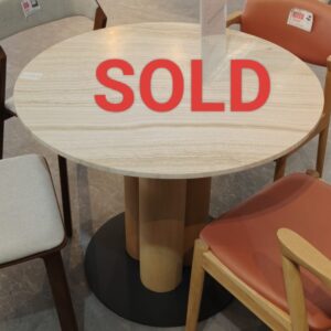 illum 90cm diameter Round Travertine Marble Dining Table with Wooden Cylinder Table Leg Frame (DISPLAY SET)