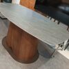 illum Xssence Dining Table 160cm Luna Grey Sintered Stone in Boat Shape with Wooden Leg Frame (DISPLAY SET)