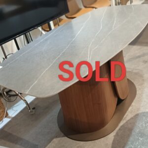 illum Xssence Dining Table 160cm Luna Grey Sintered Stone in Boat Shape with Wooden Leg Frame (DISPLAY SET)
